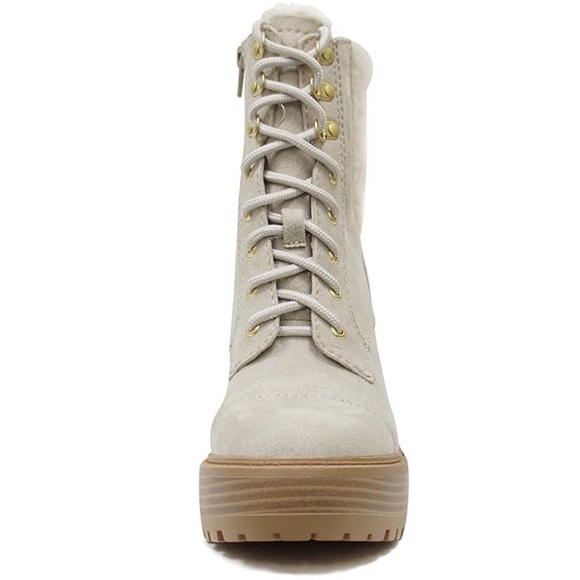 New Women’s Soda Chunky Heel Ankle Boot Lace Ice - Picture 4 of 5